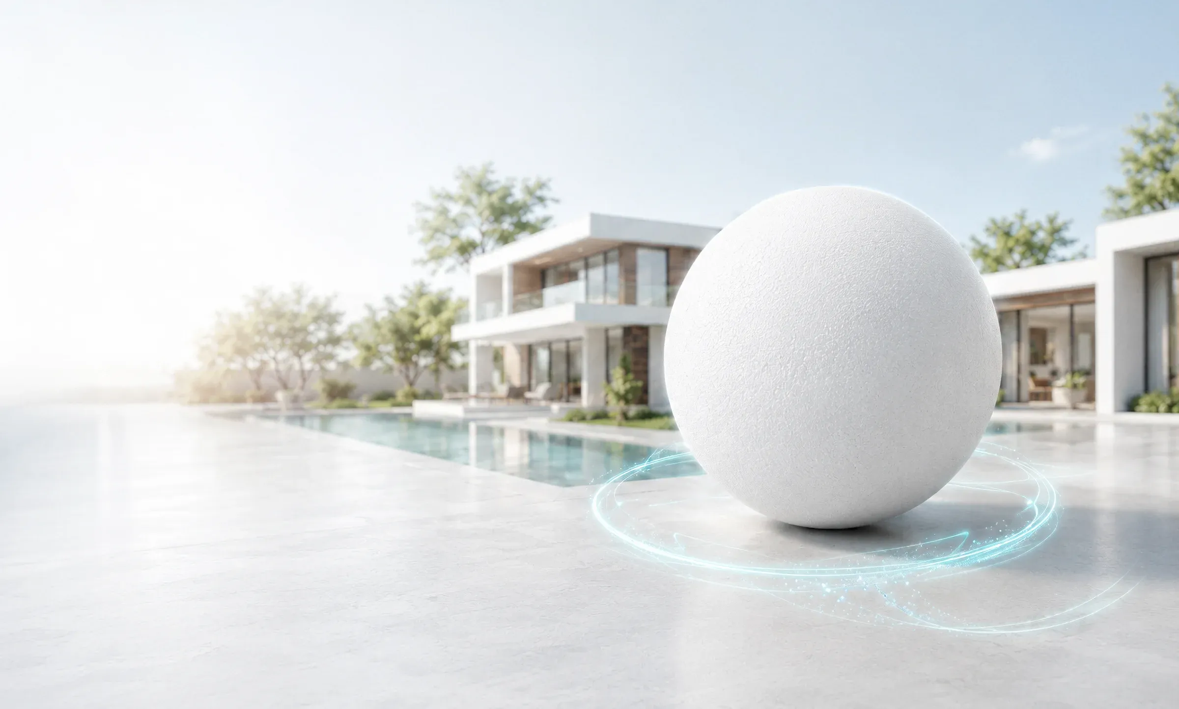 Große EPS-Kugel als eigenständiges Key Visual vor moderner Architektur